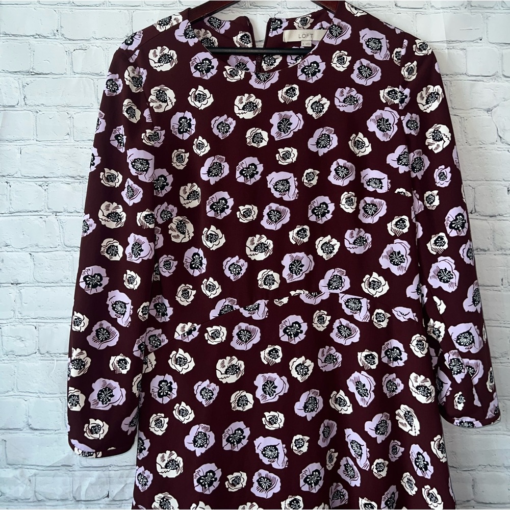 Ann Taylor Loft Dark Purple, White & Black floral dress size 8 - Picture 6 of 10